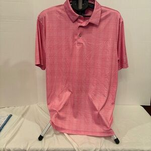 PGA Tour Polo Shirt Men L Pink Plaid Short Sleeve Proformance Golf Casual
